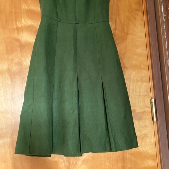 J.Crew Sleeveless Pleated Linen Dress Olive Green Size 00 Lined Knee Length Midi - Picture 4 of 14